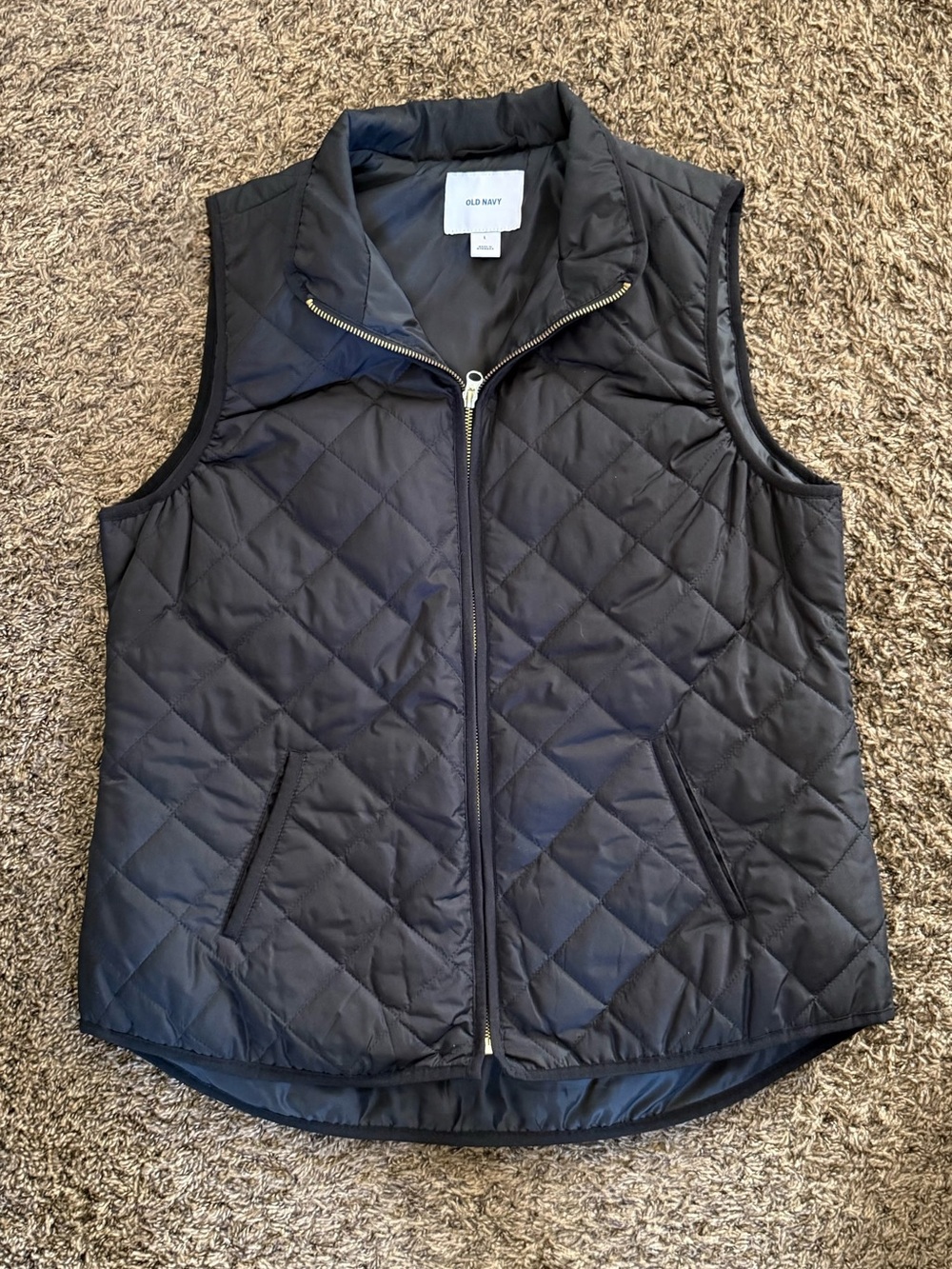 Old Navy Quilted Black Puffer Vest - Sleeveless Zip Front